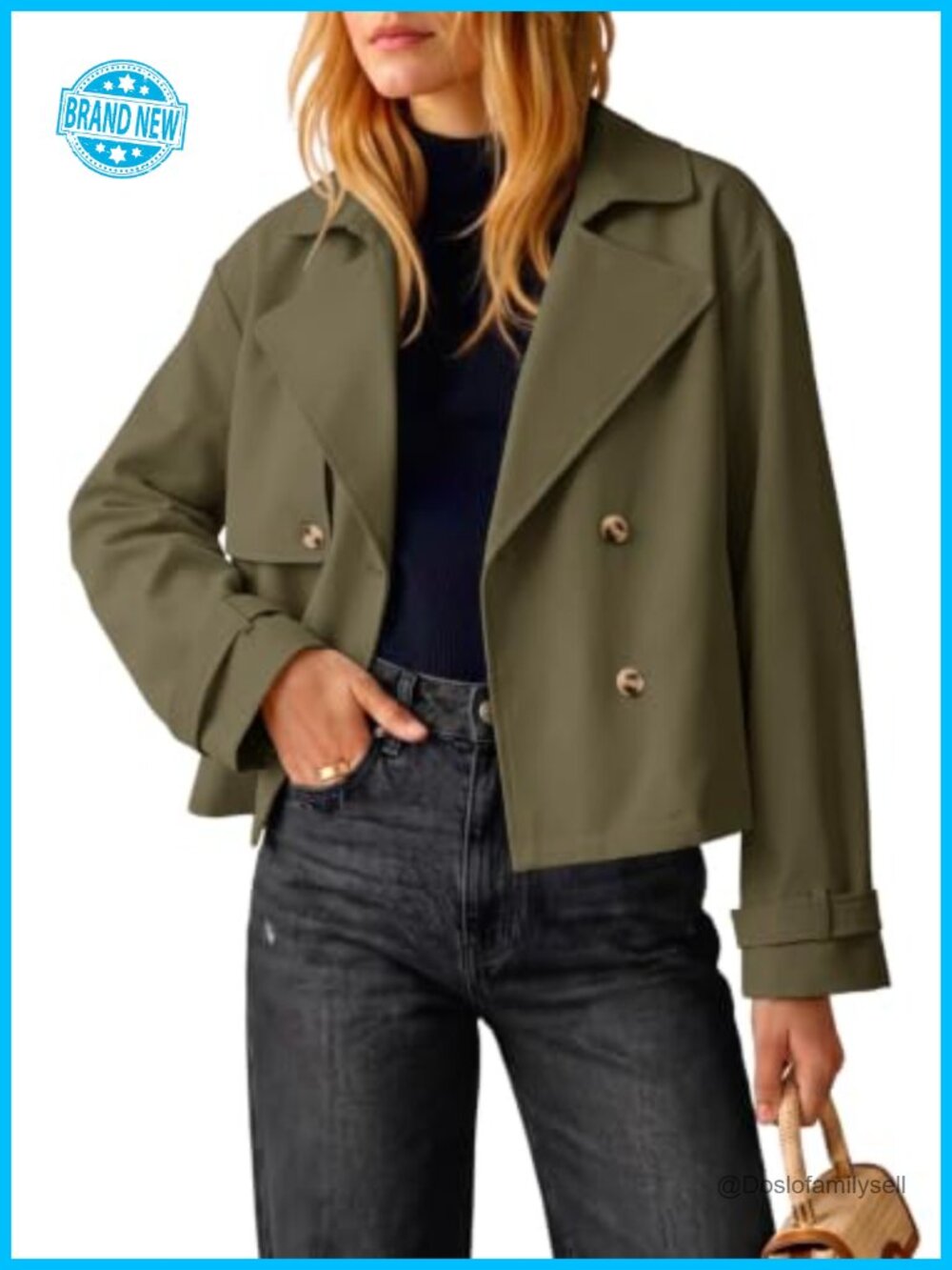 Cropped Trench Coat Double Breasted Lapel Raglan Sleeve Short Jacket